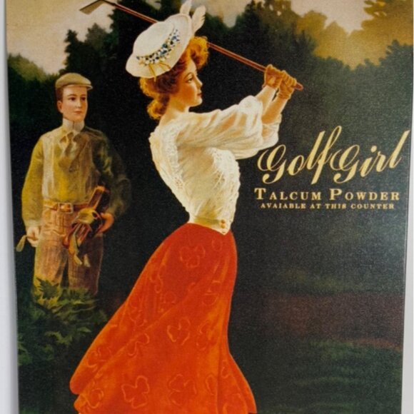 Metal Golf Girl Wall Sign VTG Talcum Powder Ad Bathroom Decor Victorian Golfer - Picture 10 of 10